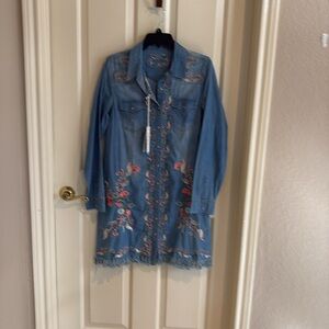 Grace Blue Denim Dress with Floral Embroidery